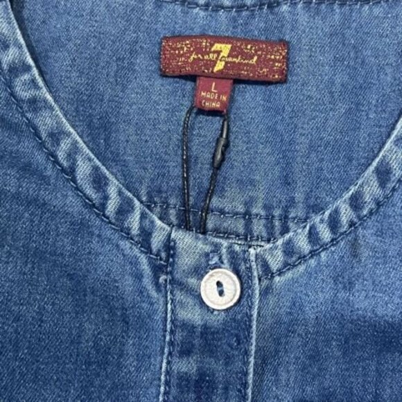 NWT 7 For All Mankind Denim Blue Chambray‎ Shorts Sleeveless Romper Girls Size L - Picture 2 of 11